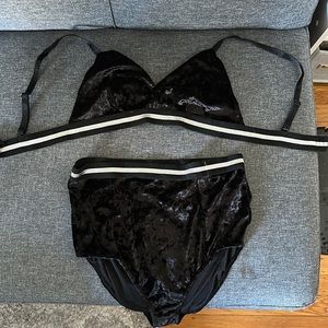 Velvet black bralette and panty set